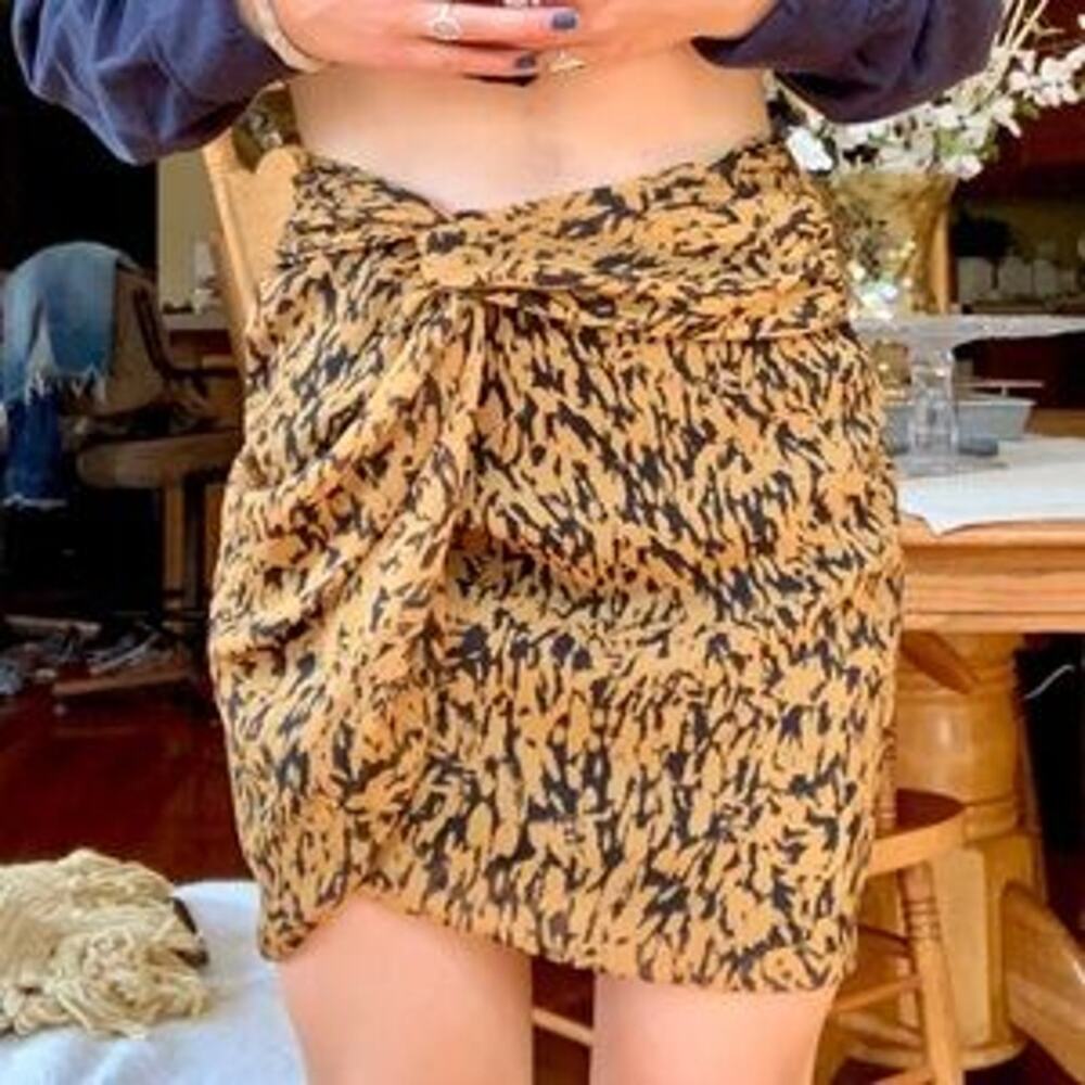 Zara Brown Black Animal Print Twisted-Front Mini Skirt Women's Size XS